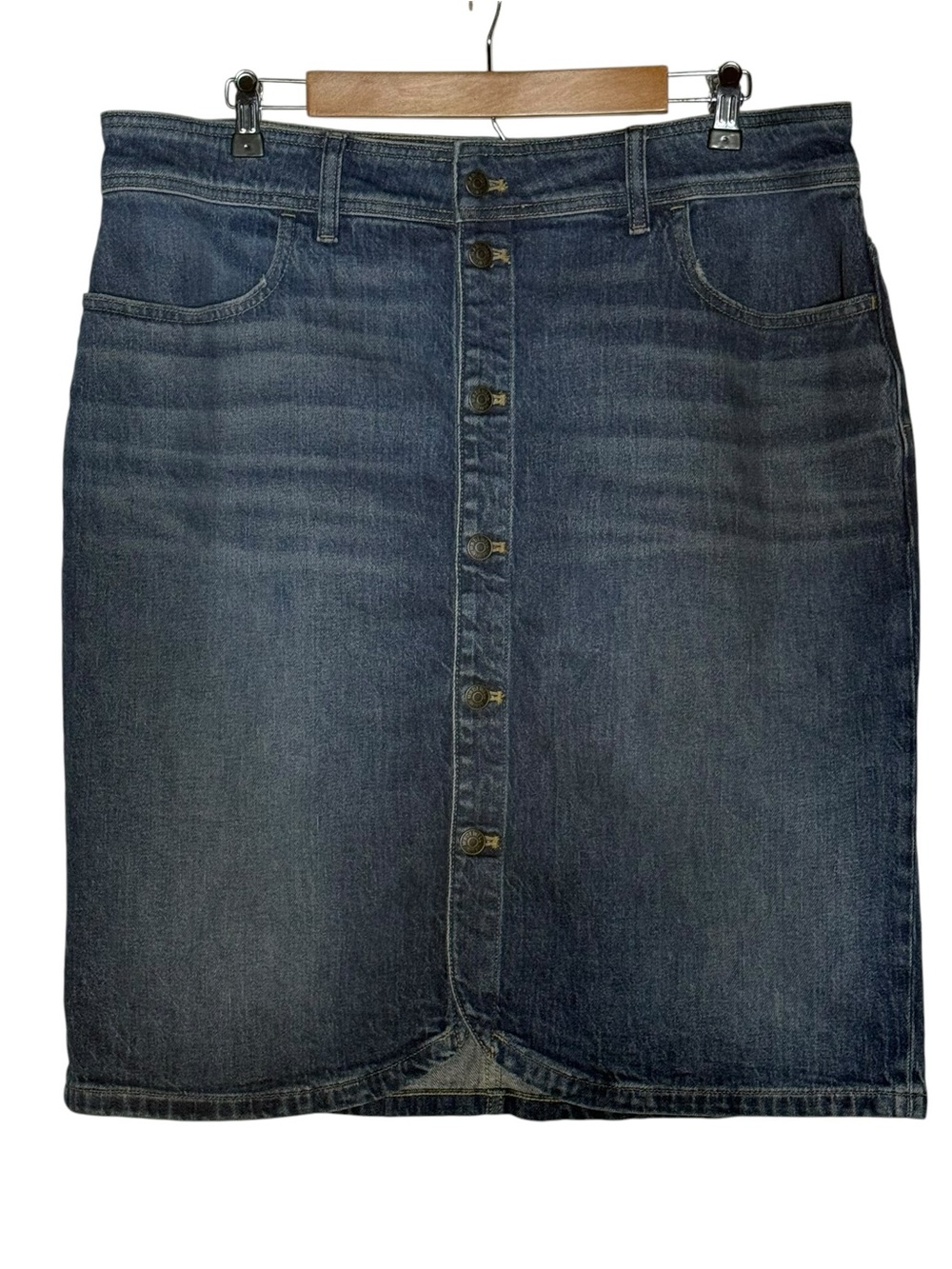 Madewell Denim Button Front Midi Skirt Size 33 Conchoo Wash Casual Classic
